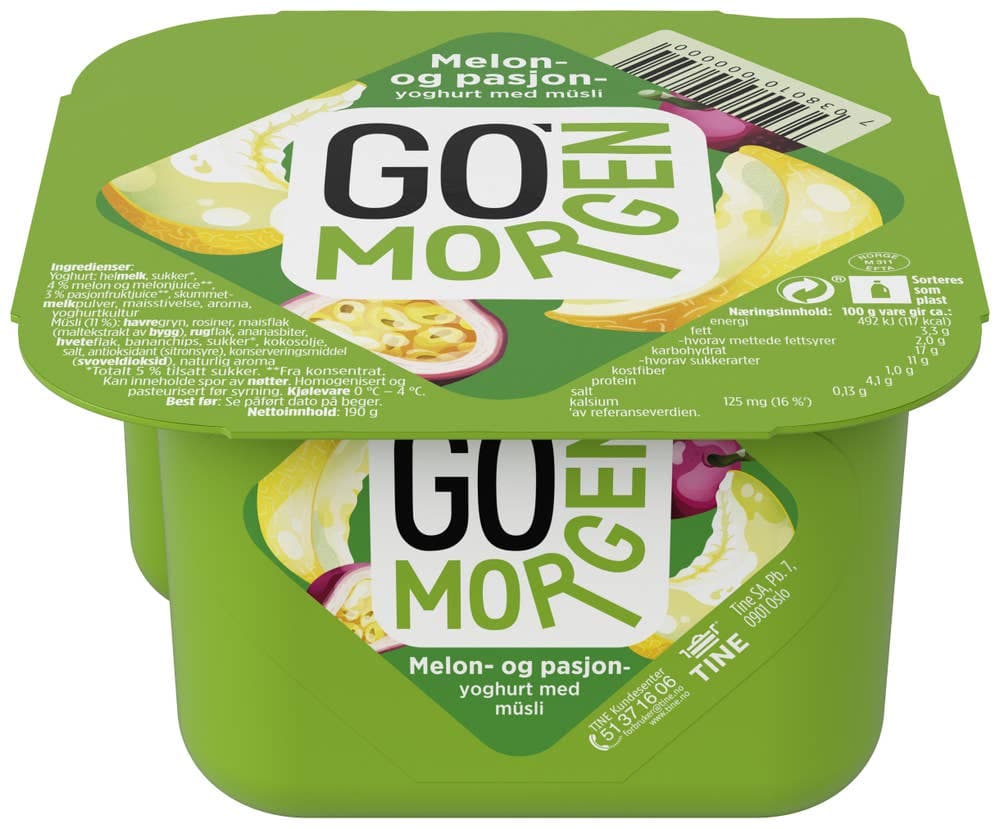 Go'morgen melon- og pasjonyoghurt Med granola, 190 g