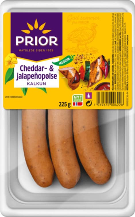 Kalkunpølse Cheddar&Jalapeno 225g Prior