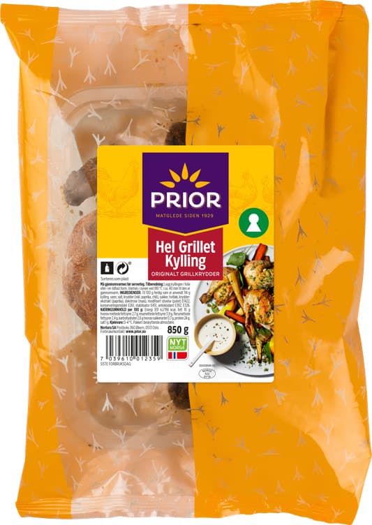 Kylling hel Grillet 850g Prior