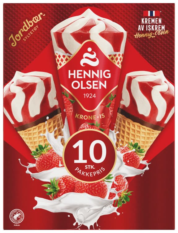 Krone-Is Jordbær 10stk Hennig-Olsen
