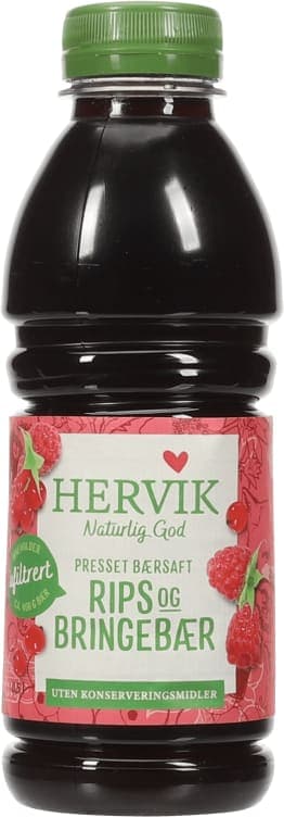 Rips&Bringebærsaft Ufiltrert 500ml Hervik flaske
