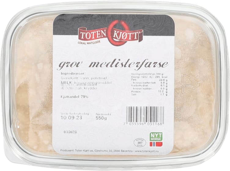 Medisterfarse Grov 550g Toten Kjøtt