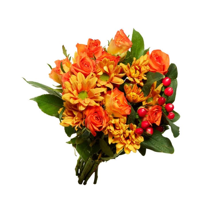 Helgebukett Roser Chrysanthemum Hyperikum 1 stk