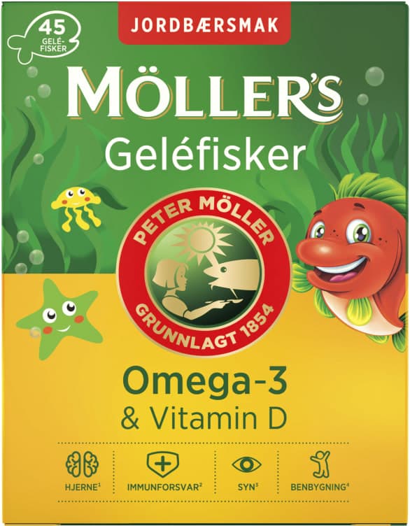 Omega-3 Gelefisk Jordbær 45stk Møllers