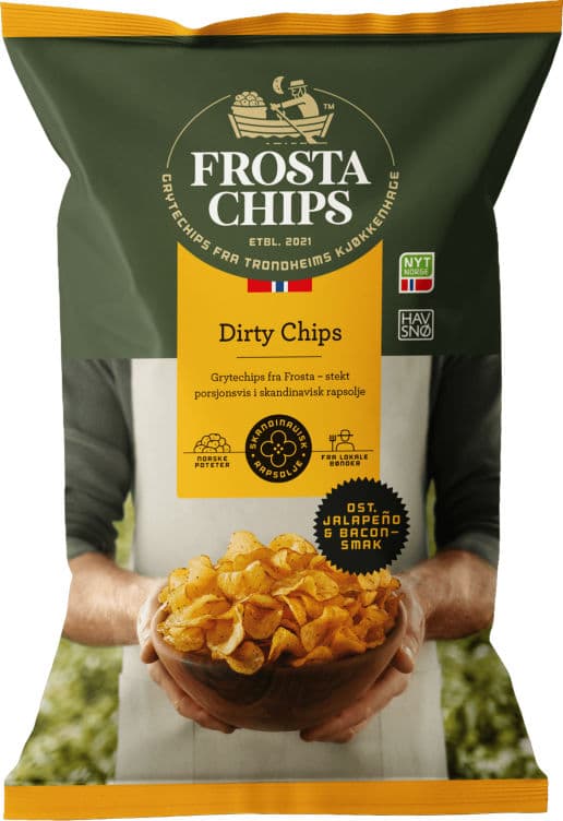 Frostachips Dirty Chips Grytestekt Ost, Jalapeño og Bacon 150g