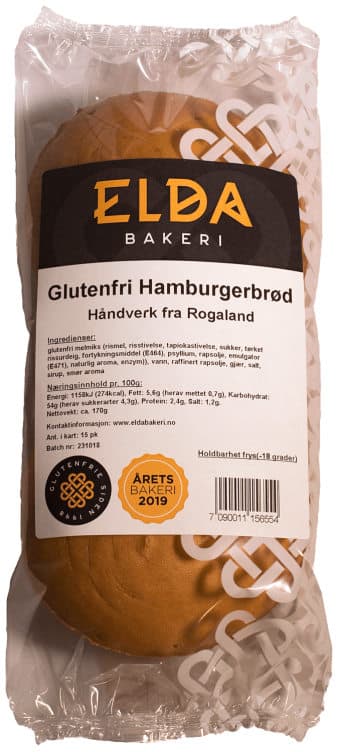 Hamburgerbrød glutenfri 2pk 160g Elda Bakeri