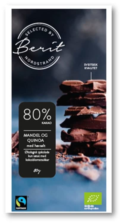 Sjokolade 72% Kakao&Mandel 80g Berit