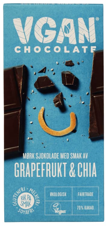 Sjokolade Mørk Grapefrukt&Chia 70 % Kakao 70g Vgan