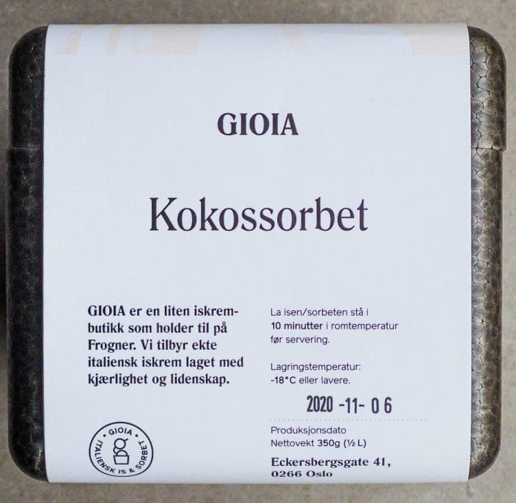 Kokossorbet 500ml Gioia