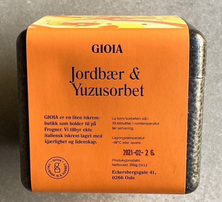 Jordbær&Yuzu Sorbet 500ml Gioia
