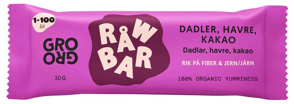RÅWBAR med dadler, havre og kakao 30 g
