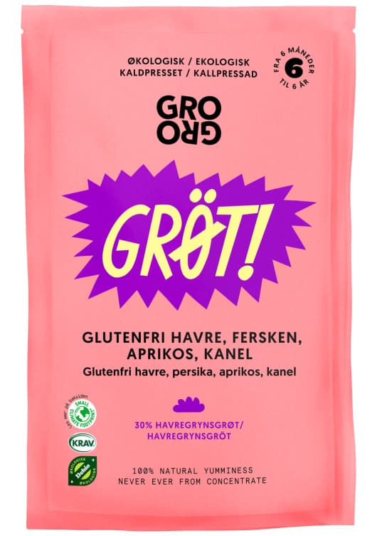 Grøt Fersken&Aprikos 100g Grogro