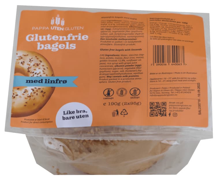 Bagels m/Linfrø glutenfri 2x95g Pappa uten Gluten 190 g
