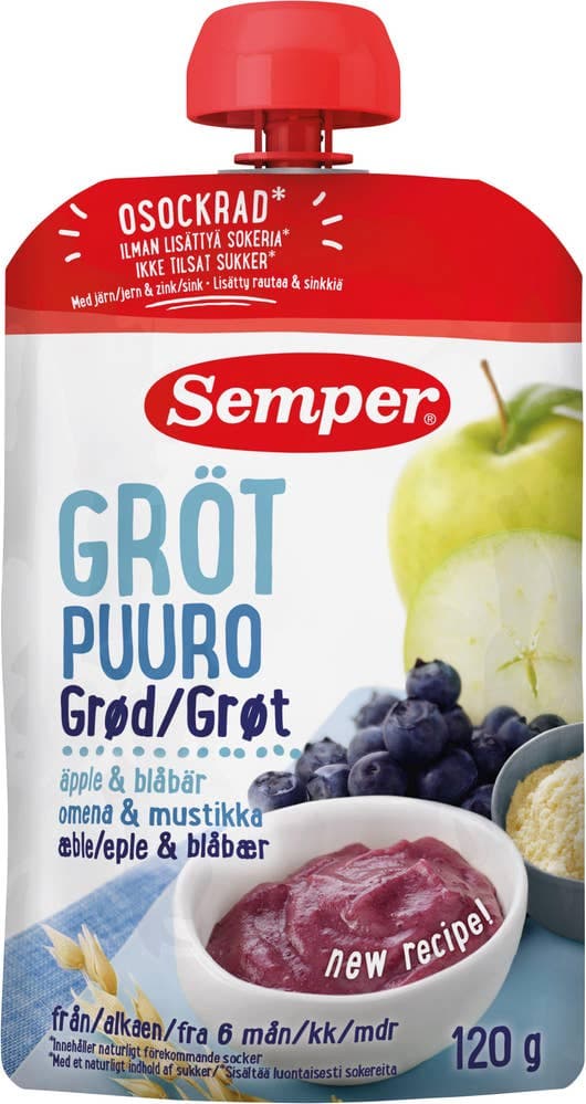 Grøt med blåbær og eple Fra 6 mnd, 120 g