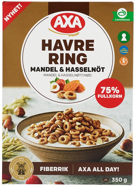 Havrering Mandel/Hasselnøtt 350g Axa