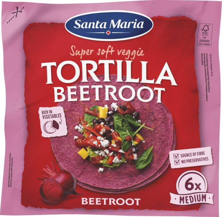 Tortilla m/Rødbet Medium 240g Santa Maria 6 stk