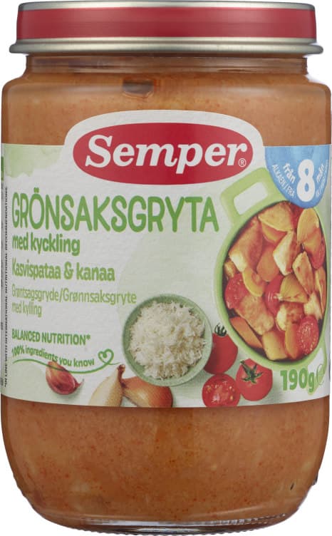 Grønnsaksgryte m/Kylling 8mnd 190g Semper