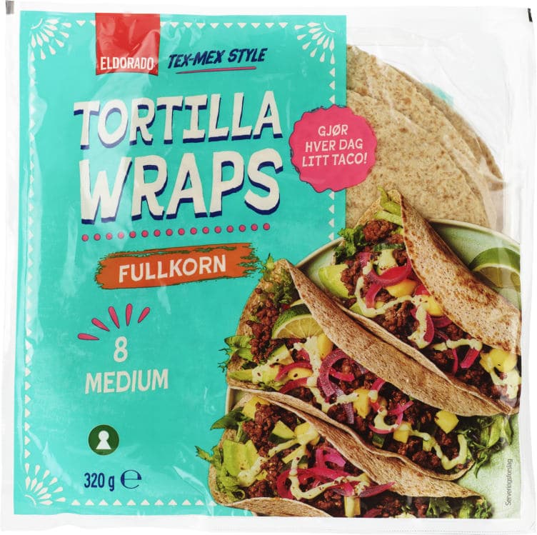 Tortilla Soft Fullkorn 20cm 8stk 320g Eldorado