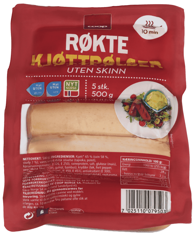 Kjøttpølser uten Skinn 500g Coop