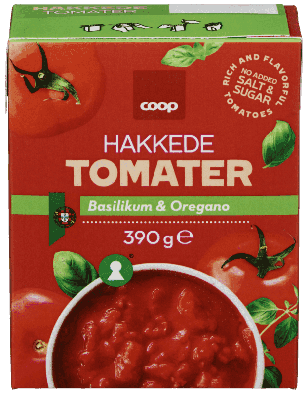 Hakkede Tomater Basilikum 390g Coop