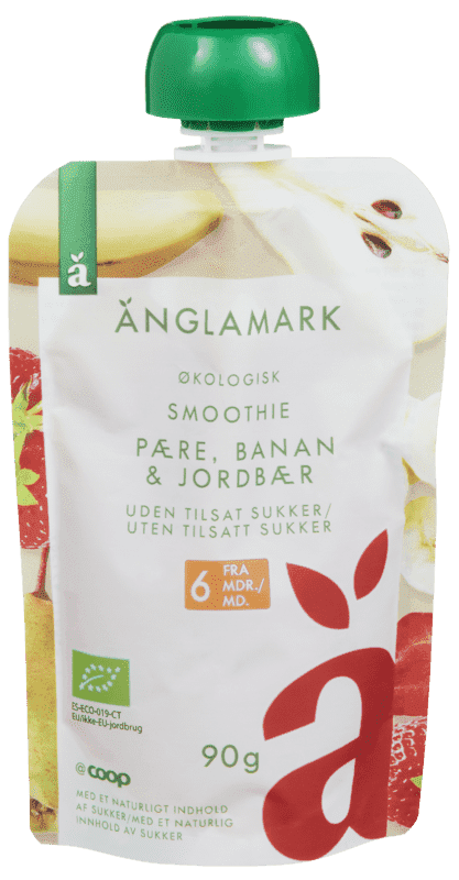 Smoothie Pære,Banan & Jordbær 90g Änglamark