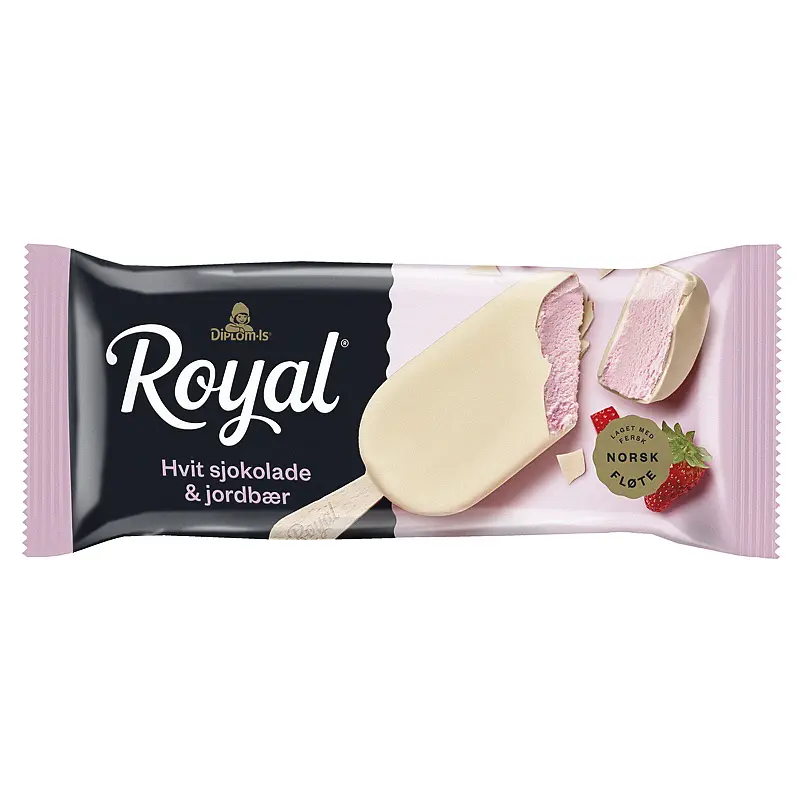 Royal hvit sjokolade & jordbær Dimplom-is 90 ml