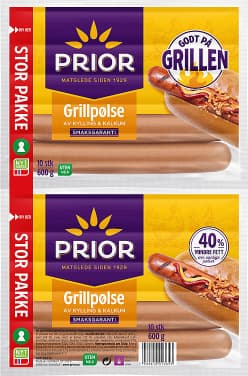 Grillpølser Av Kylling Kalkun 2x600g Prior 1,2 kg