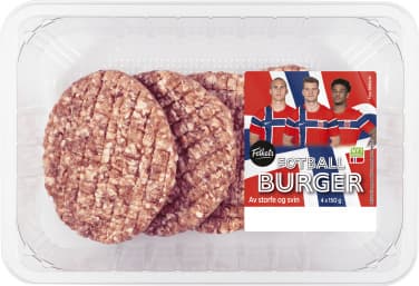 Fotballburger Storfe & Svin 4x150g Folkets 600 g