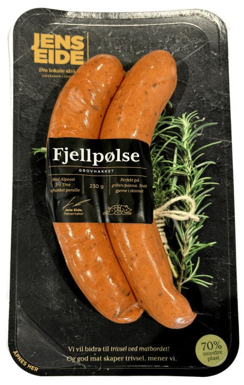 Fjellpølse Grovhakket Alpeost og Persille 230g Jens Eide