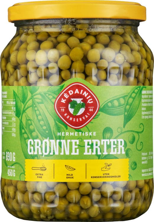 Erter Grønne Ekstra Fine 690g Kedainiu