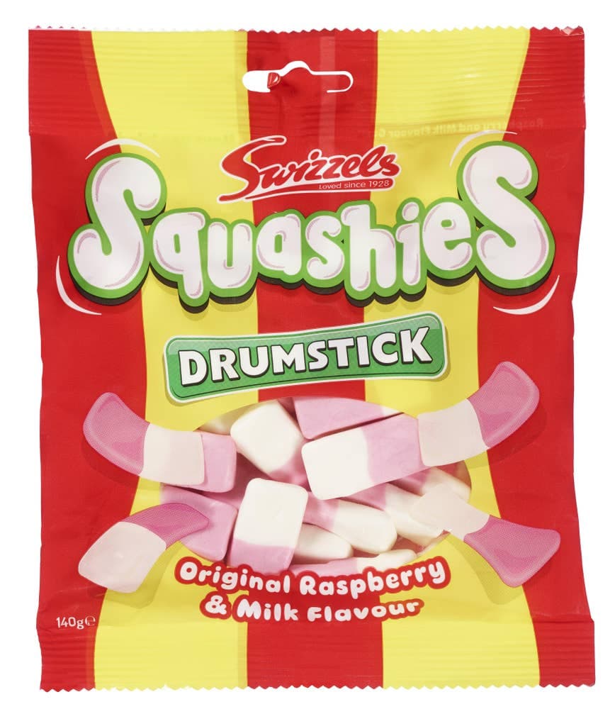 Squashies Drumstick Bringebær og Melk 140g Swizzels