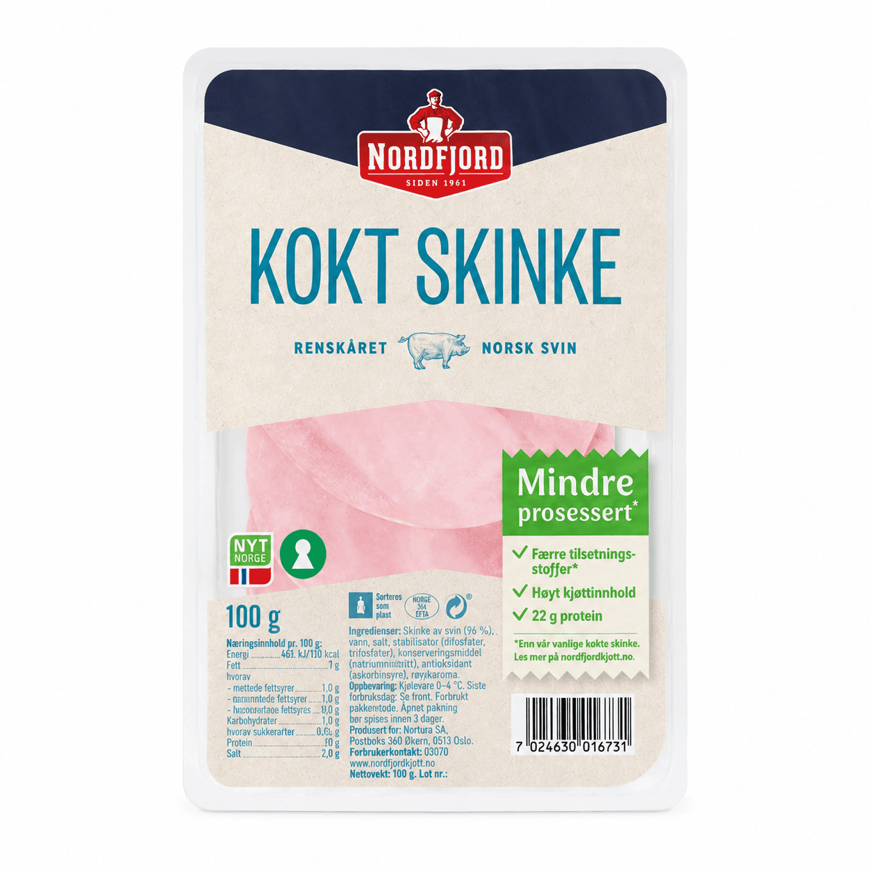 Kokt Skinke Mindre Prosessert 100g