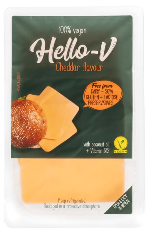 Hello-V Cheddar Skivet 140g Kolios