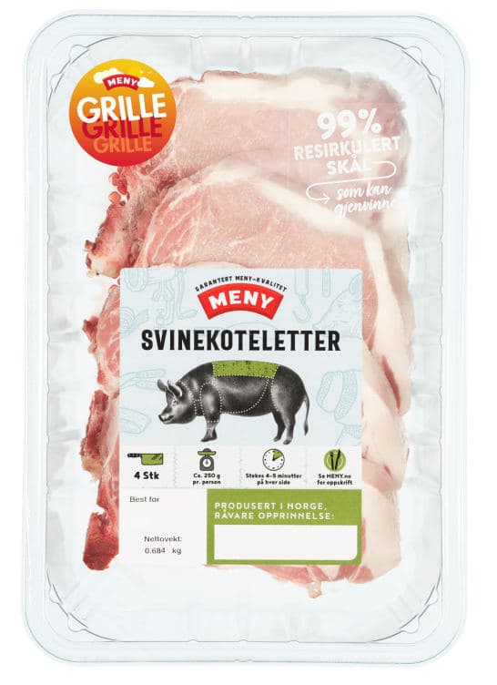 Svinekoteletter 4pk Ca700g Meny