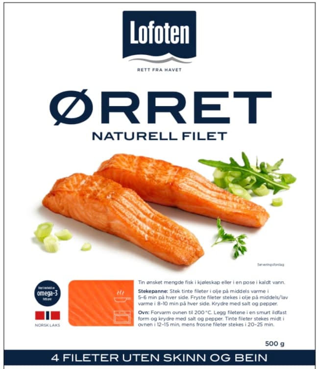 Ørretfilet Naturell u/Skinn 4x125g Lofoten 500 g