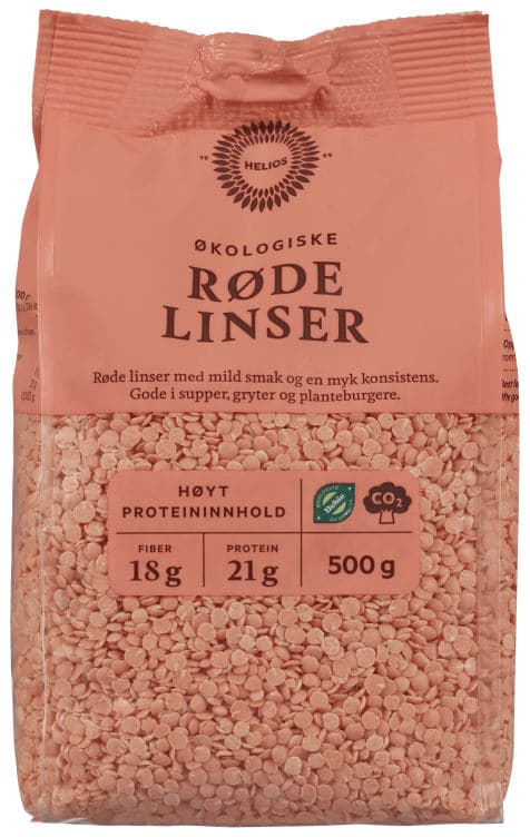 Linser Røde Tørre Økologisk 500g Helios