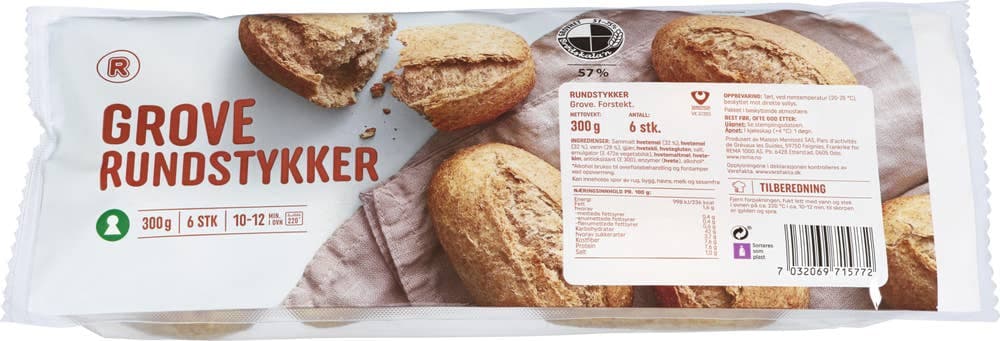 Rundstykker Grove 6x50g, 300 g