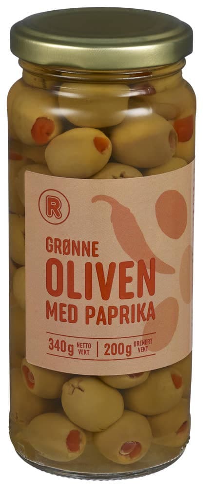 Grønne Oliven med Paprika 340g Rema 1000