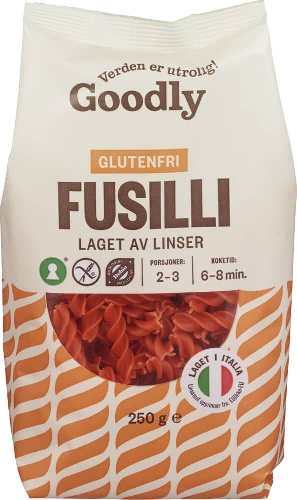 Linsepasta Fusilli Glutenfri og Økologisk 250g Goodly