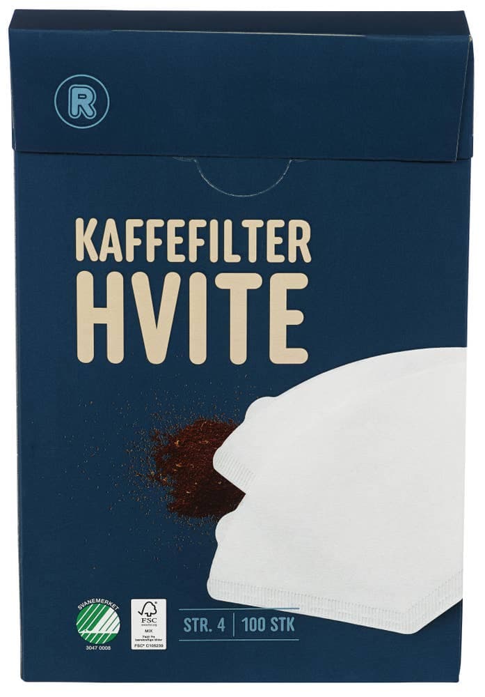 Hvite kaffefilter Str 4, 100 stk