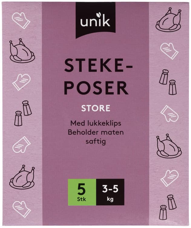 Stekeposer m/Lukkeklips 3-5kg 5stk Unik