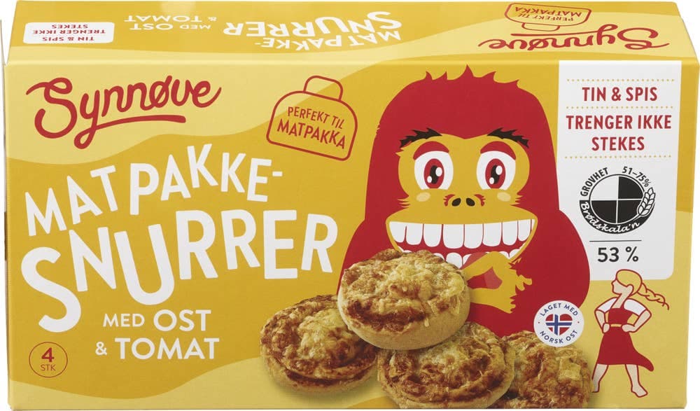 Matpakkesnurrer Ost og tomat, 4 stk, 200 g