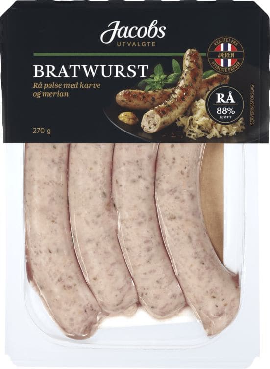Bratwurst Rå 270g A.Idsøe/Jacobs Utvalgte