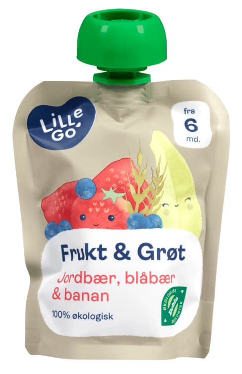 Frukt&Grøt Jordb/Blåb Økol 6mnd 90g Lillego