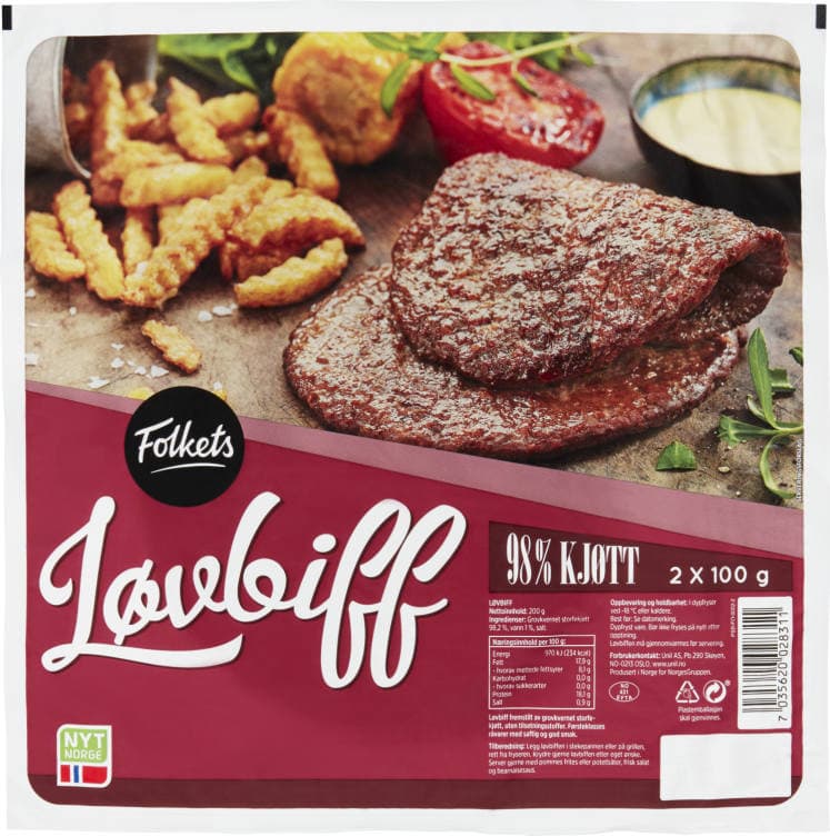 Løvbiff 2x100g Folkets 200 g