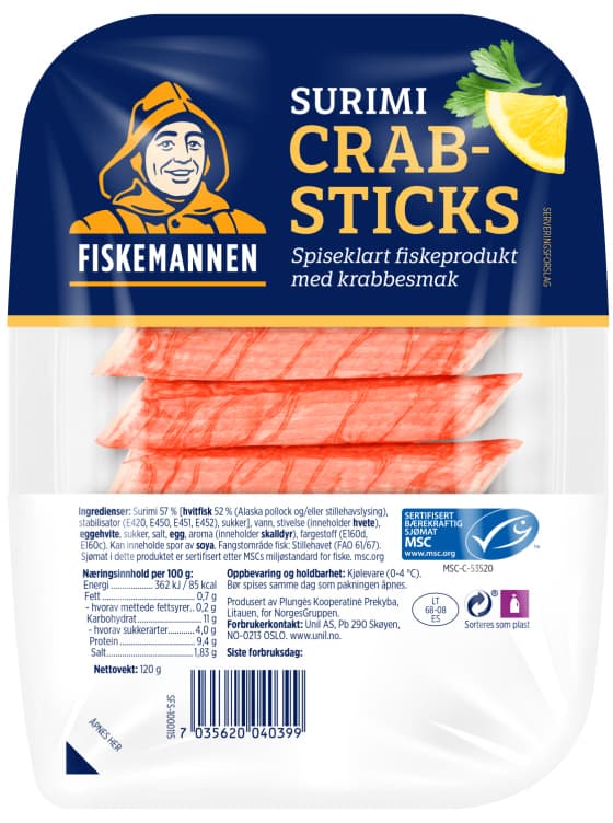 Surimi Crabsticks Msc 120g Fiskemannen