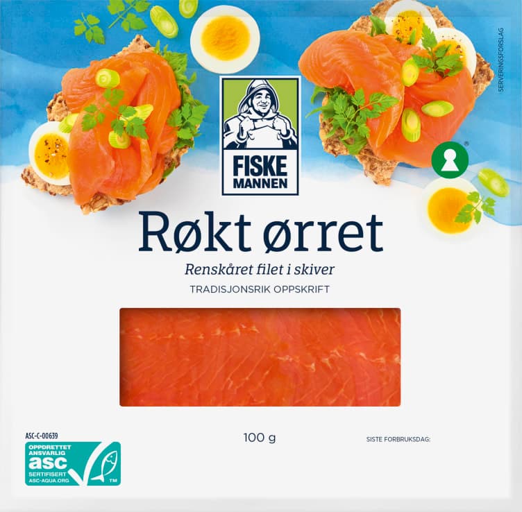 Ørret Røkt skivet 100g Fiskemannen Asc