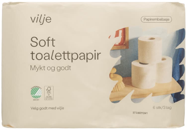 Toalettpapir Soft 6rl i Papiremballasje Vilje 6 stk