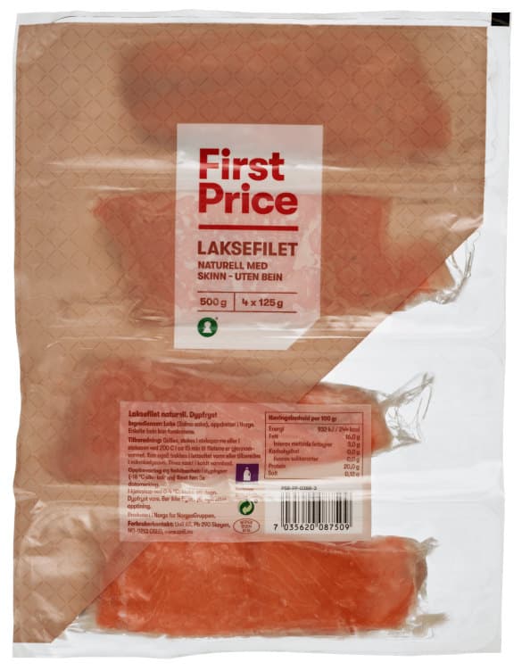 Laksefilet Naturell 4x125g First Price 500 g
