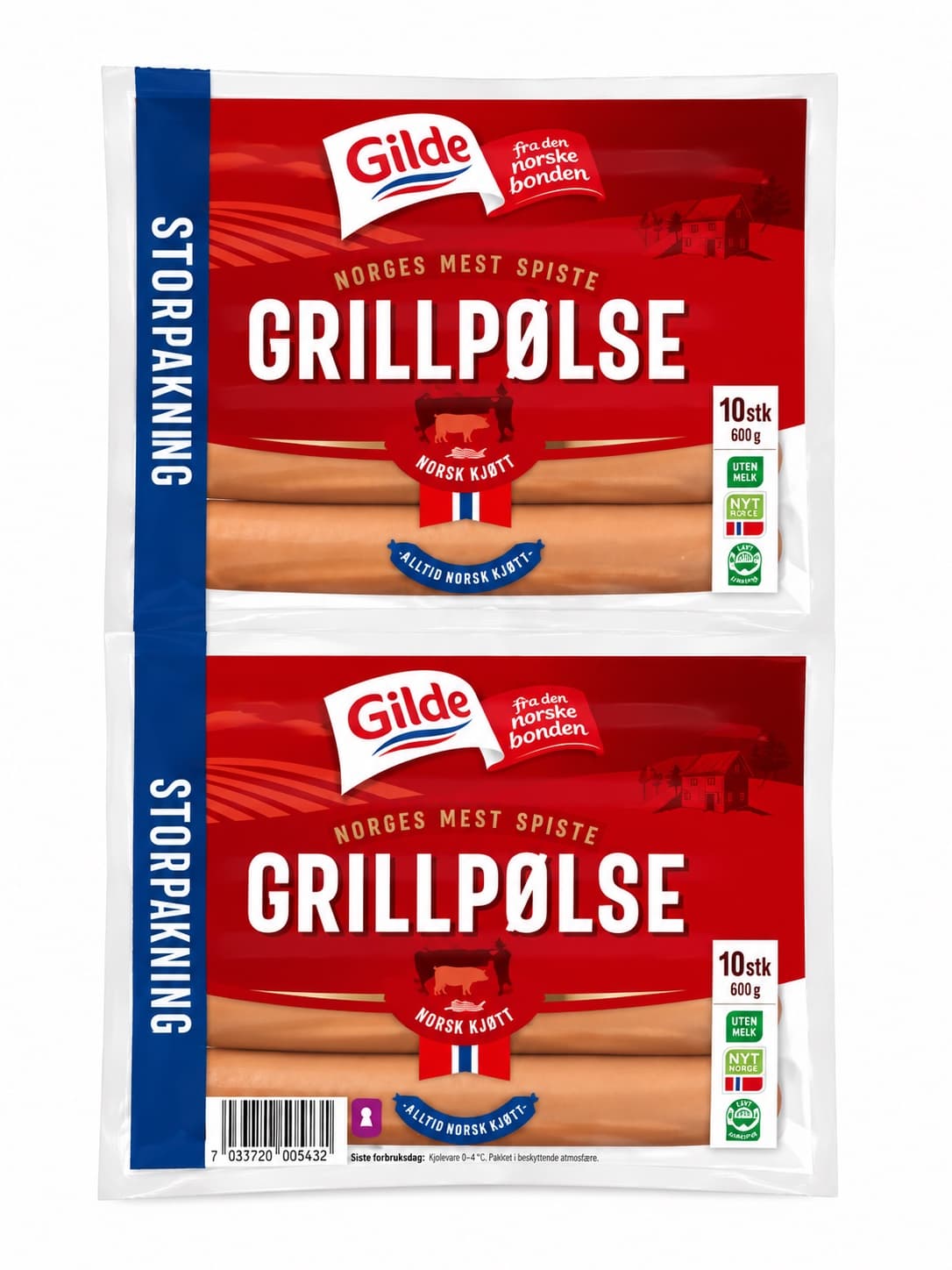 Grillpølse 2 Pk 2x600g, 1,2 kg 1 kg